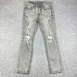 American Eagle Jeans Mens 29 Faded Gray Destroyed Skinny Stretch Airflex+ Denim*